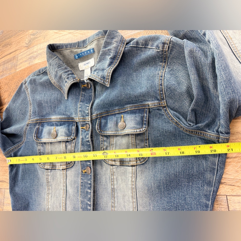 Old Navy Medium Washed Cropped Stretch Denim Trucker's Jacket, Women's Size L - Picture 7 of 13